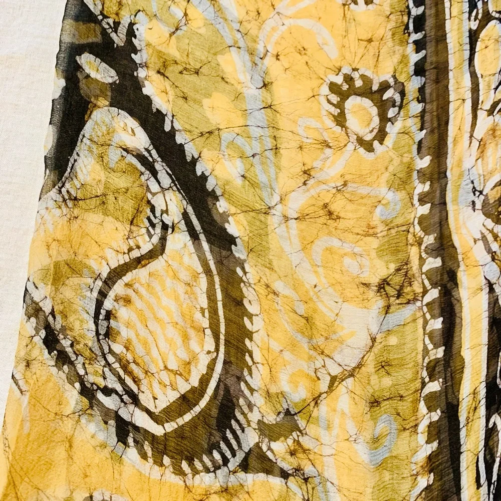 Square handkerchief style scarf yellow and black floral thin